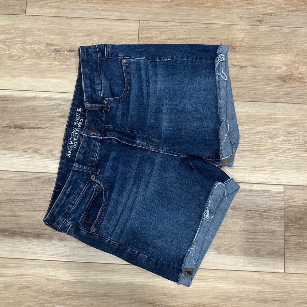 American Eagle Dark Blue Denim Rolled-Hem Shorts